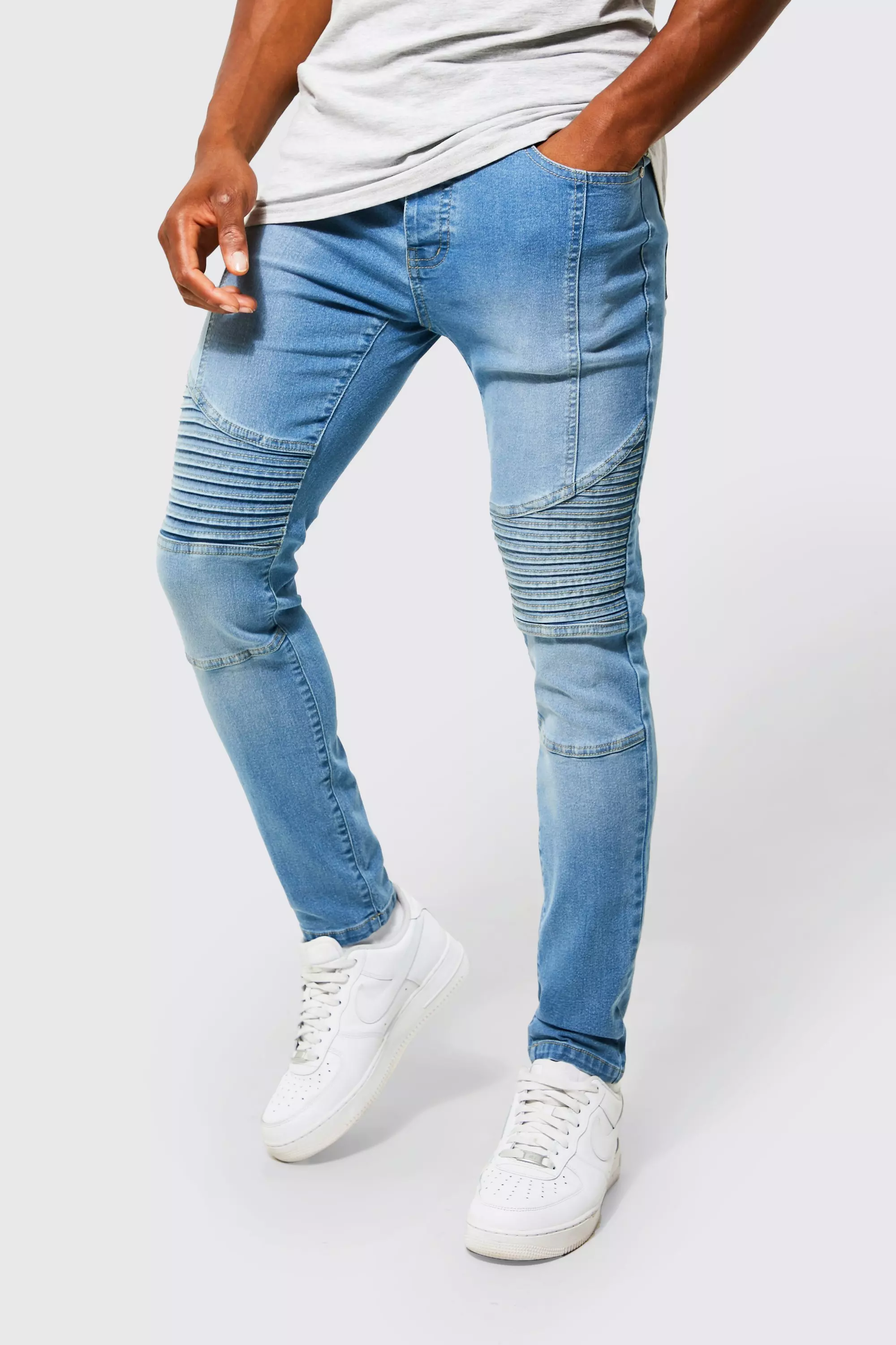 Blue moto hot sale jeans mens